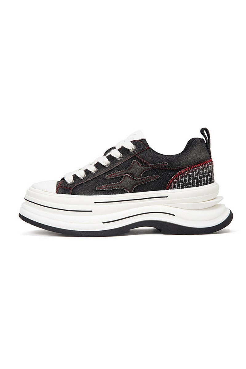Black And Red Platform Canvas Sneakers