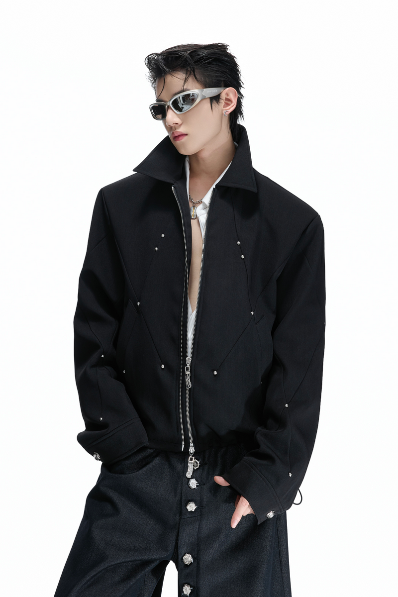 Studded Deconstructed Zip Jacket