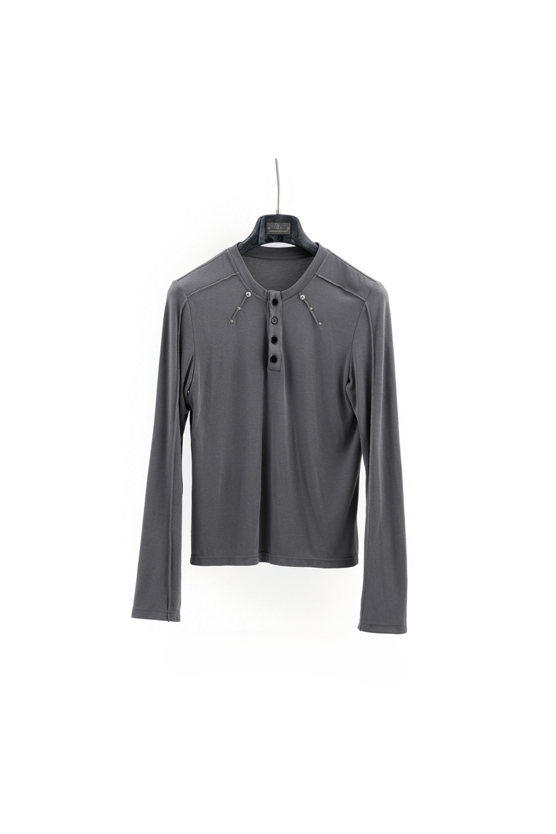 Studded Henley Long Sleeve