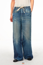 Denim Print Linen Trousers