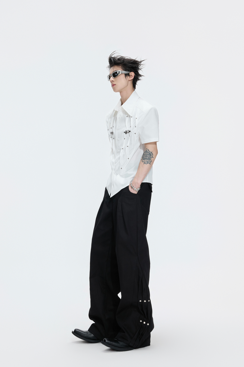 Ruched Studded Straight Jeans