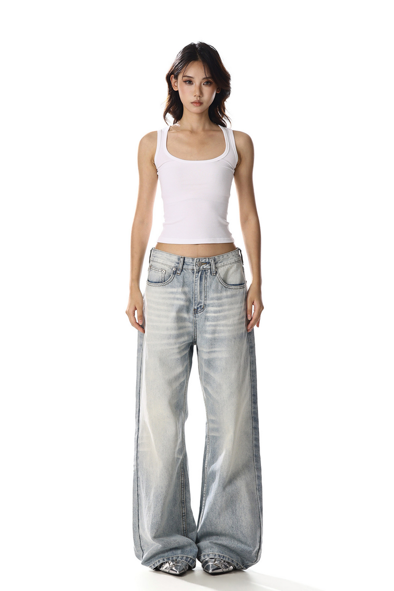 Whisker Straight Wide Jeans