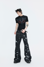 Distressed Studded Straight Jeans