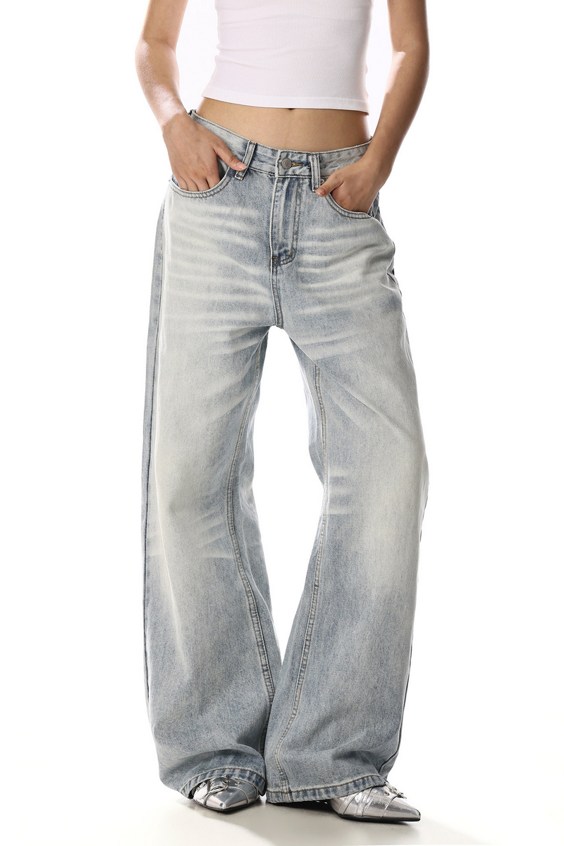 Whisker Straight Wide Jeans