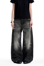 Faded Whiskered Wide Jeans