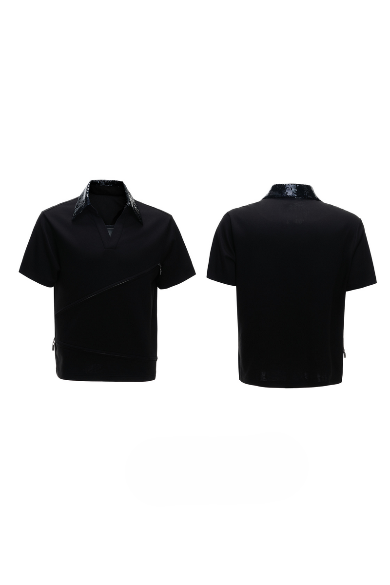 Sequin Zip Polo Shirt