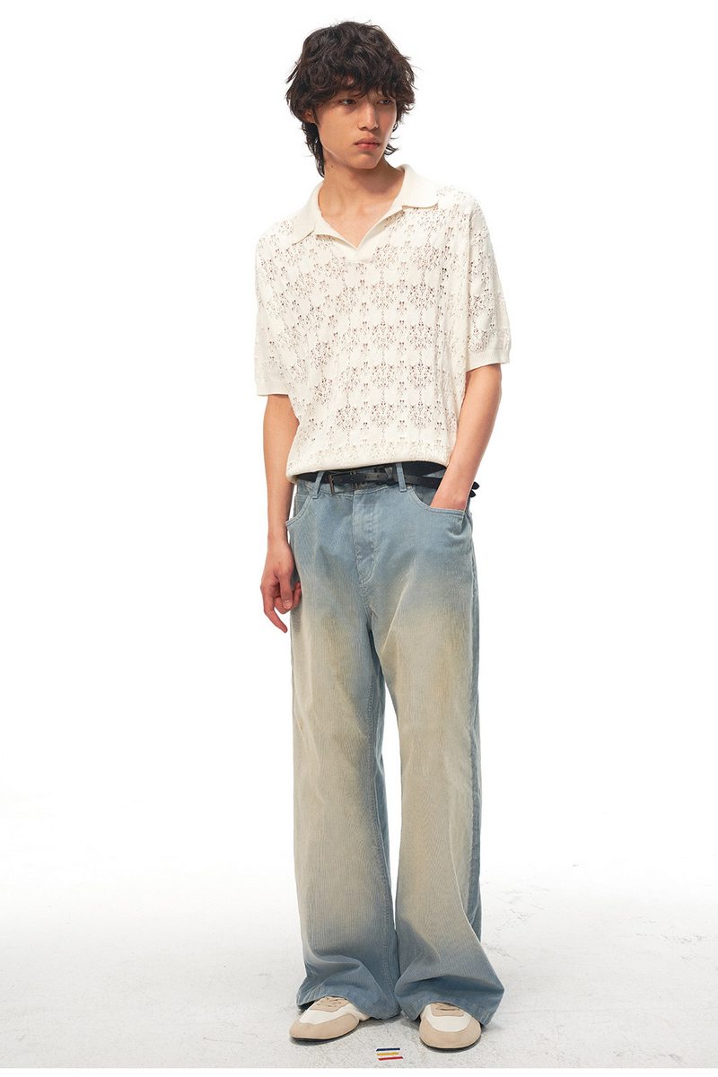 Distressed Corduroy Straight Trousers