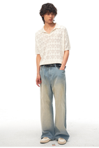 Distressed Corduroy Straight Trousers