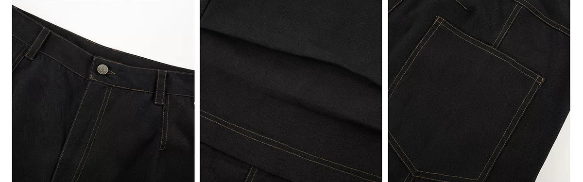 Contrast Stitch Pleated Pants — Black, construction details