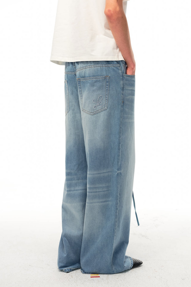 Lightweight Drawstring Wide Jeans
