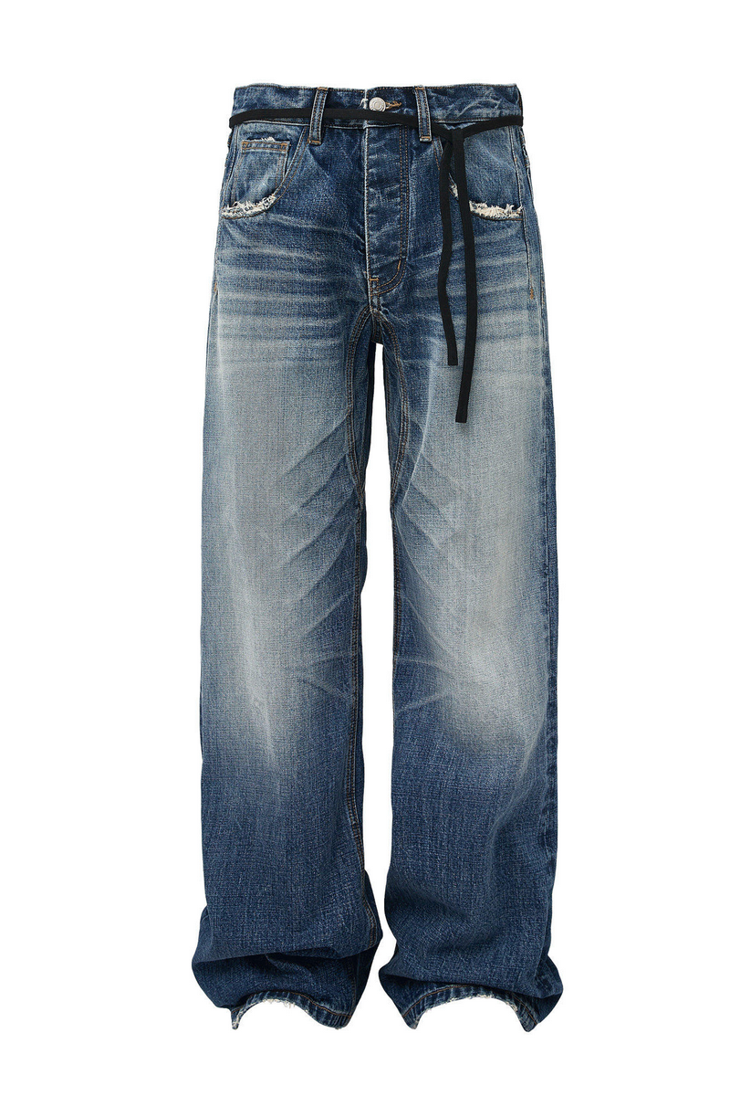 Washed Drawstring Jeans