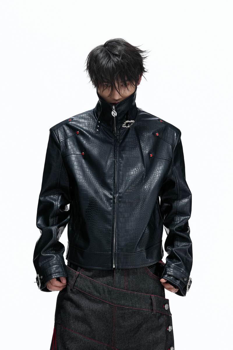 Croc Embossed Leather Jacket