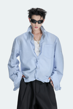 Textured Plaid Drawstring Shirt