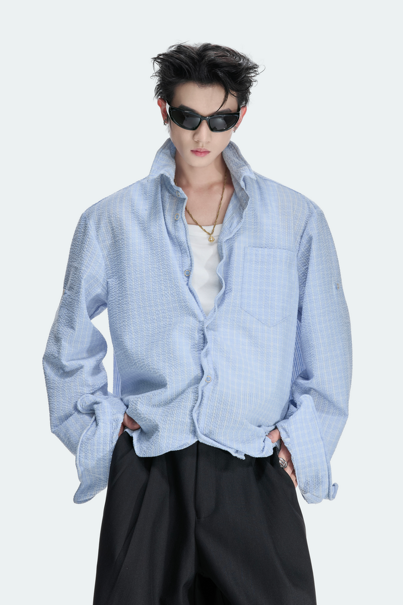 Textured Plaid Drawstring Shirt