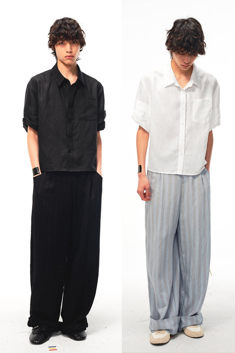 Pinstripe Drawstring Cuff Trousers
