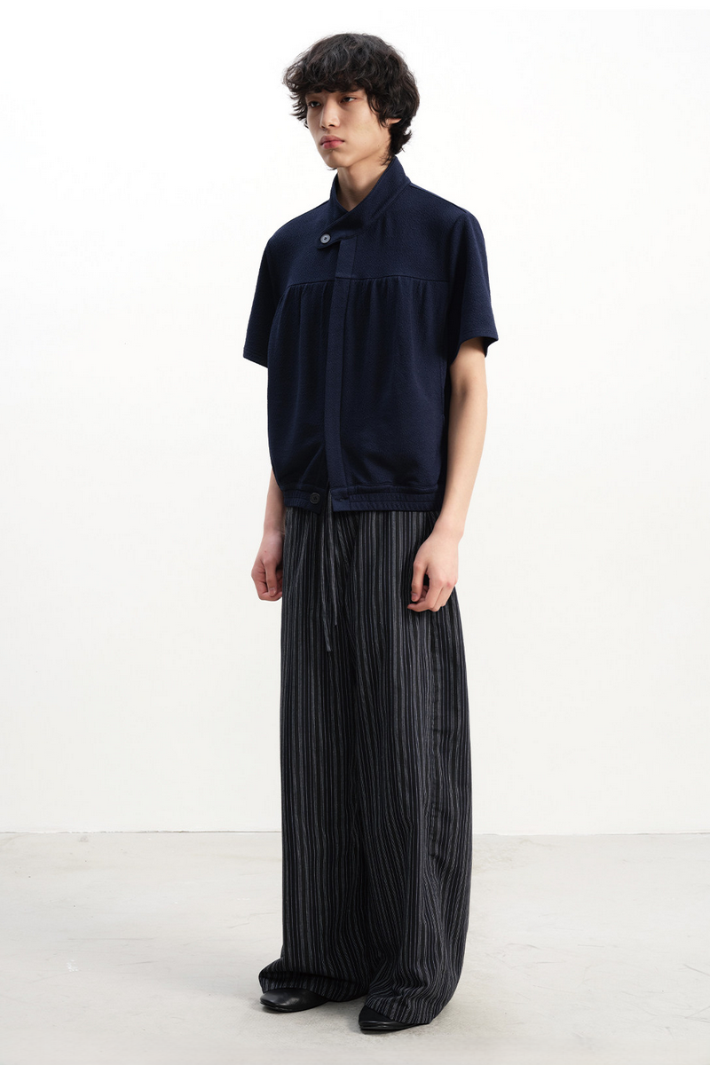 Gathered Stand Collar Shirt