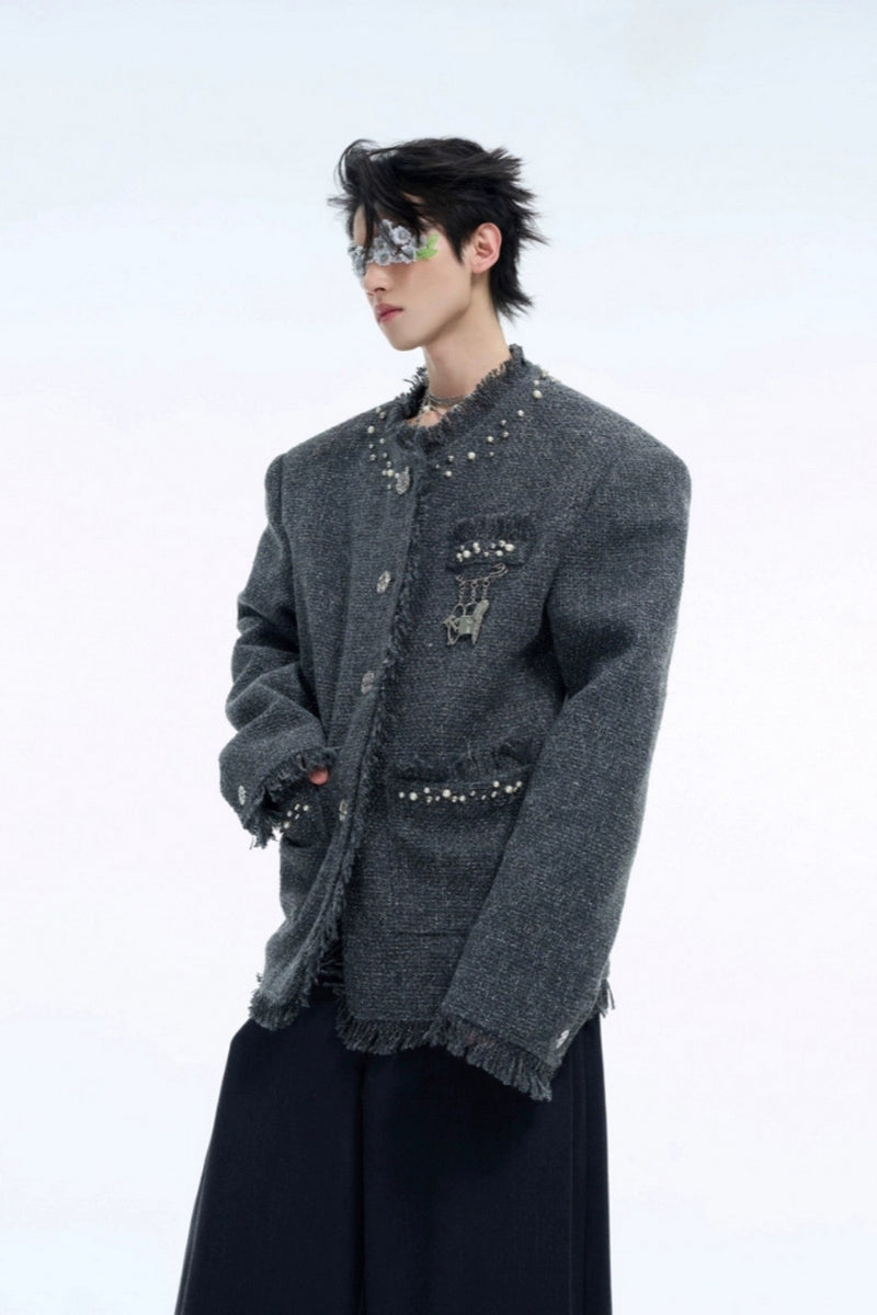 Pearl Accent Textured Tweed Jacket - EU Only
