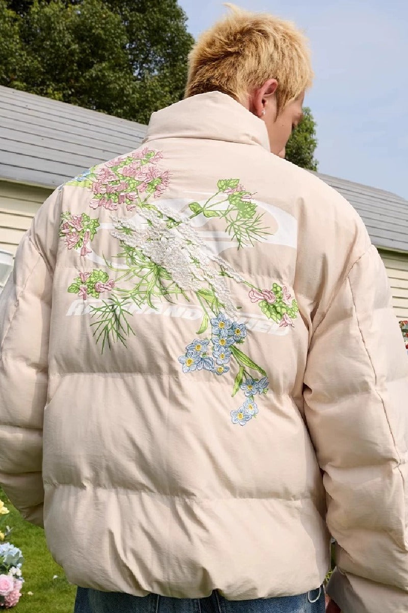 Floral Logo Embroidered Puffer Jacket - EU Only