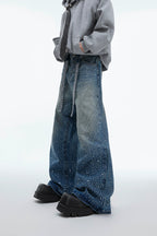 Starry Rhinestone Washed Wide-Leg Jeans - EU Only