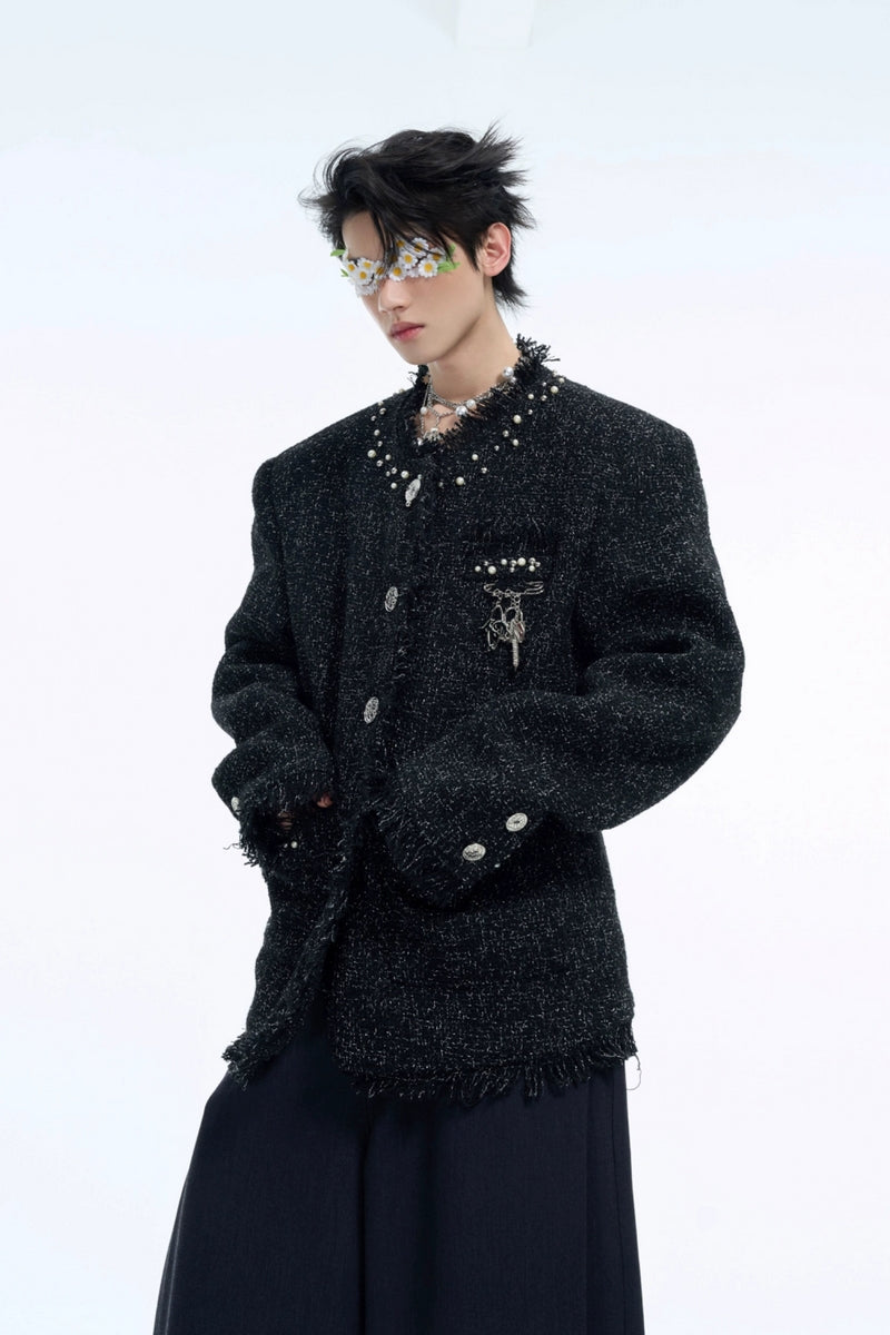 Pearl Accent Textured Tweed Jacket - EU Only