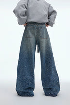 Starry Rhinestone Washed Wide-Leg Jeans - EU Only