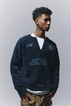 Faux Fur V-Neck Varsity Sweater