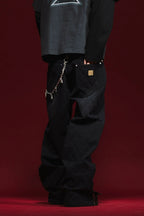 Mesh Panel Straight-Leg Denim