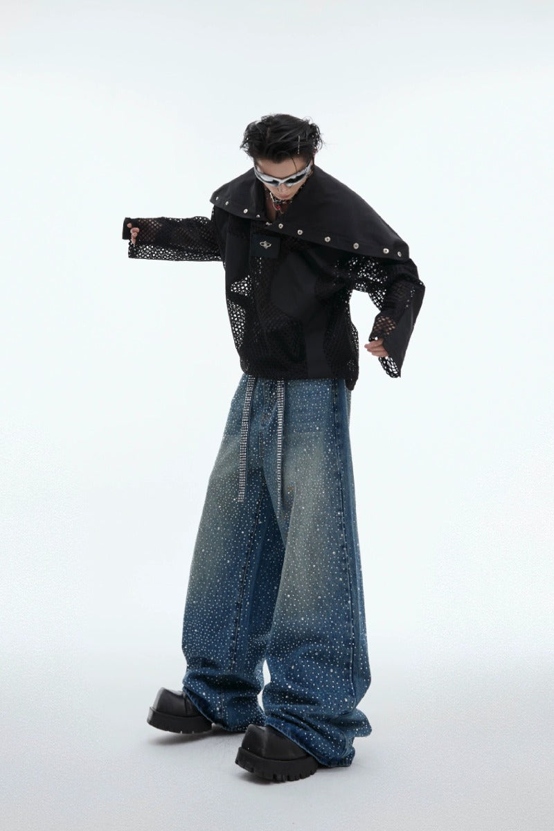 Starry Rhinestone Washed Wide-Leg Jeans - EU Only