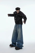 Starry Rhinestone Washed Wide-Leg Jeans - EU Only
