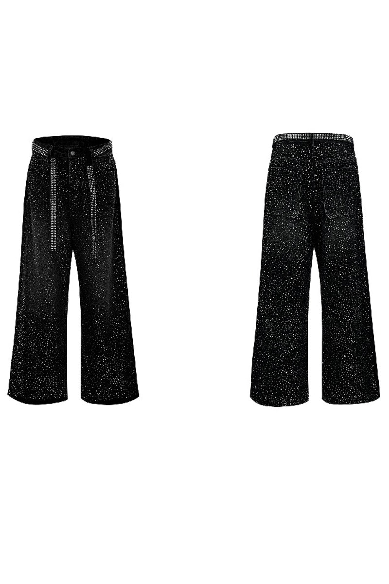 Starry Rhinestone Washed Wide-Leg Jeans - EU Only