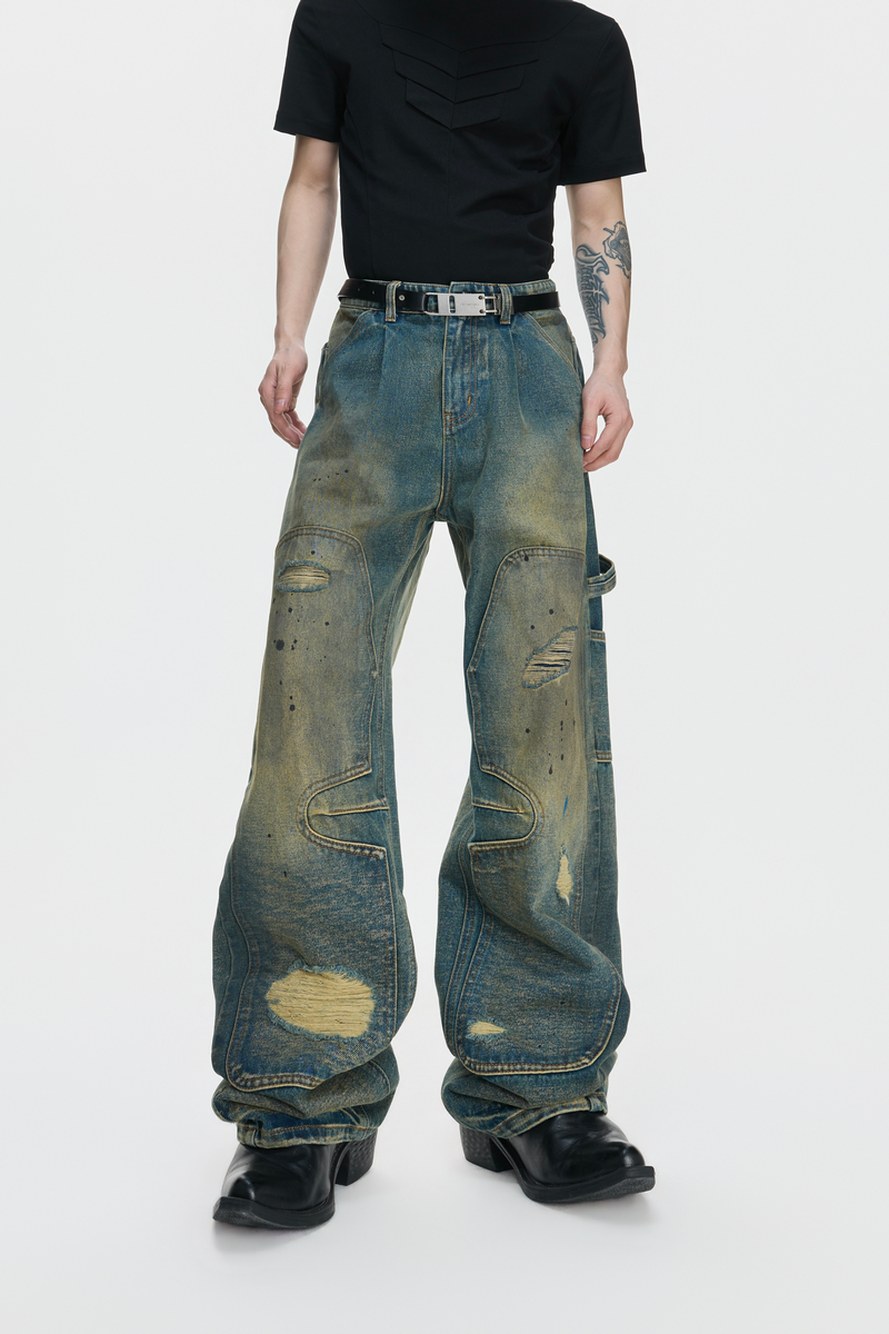 Distressed Patched Carpenter Jeans
