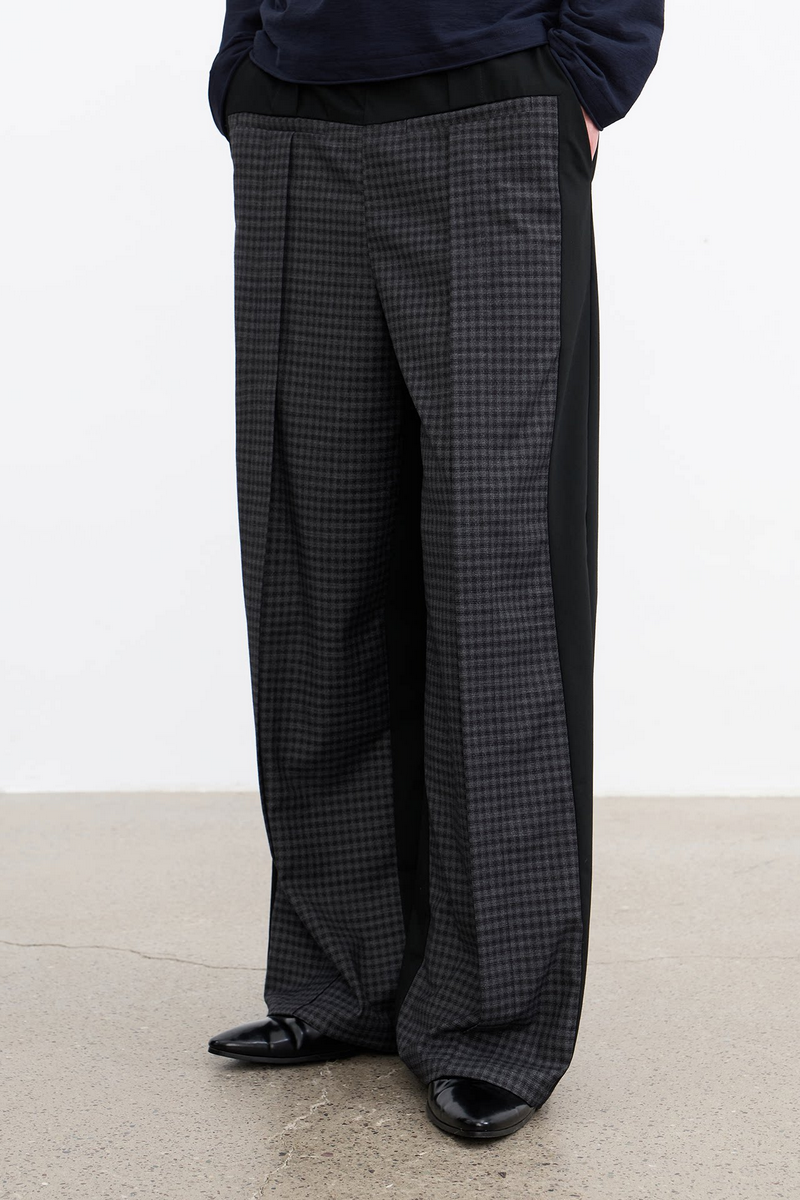 Colorblock Plaid Pleated Trousers