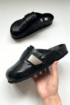 Washed Leather Mule Clogs