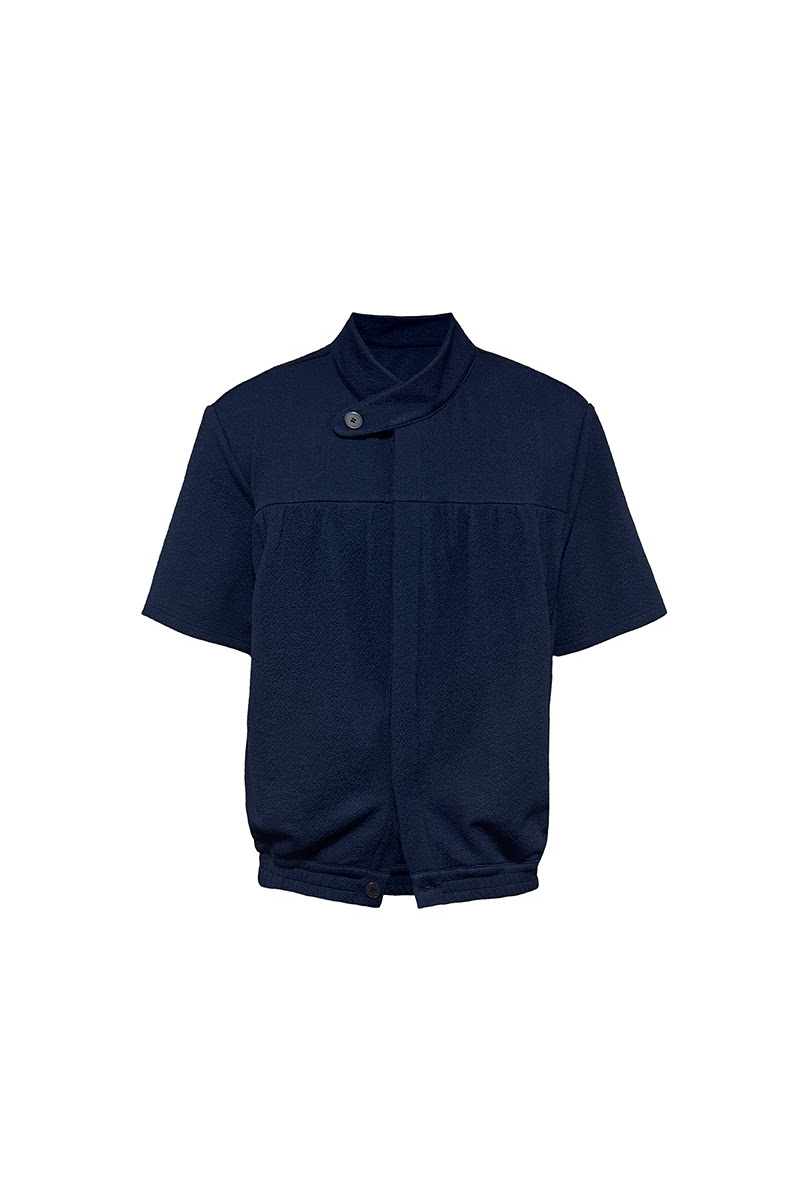 Gathered Stand Collar Shirt