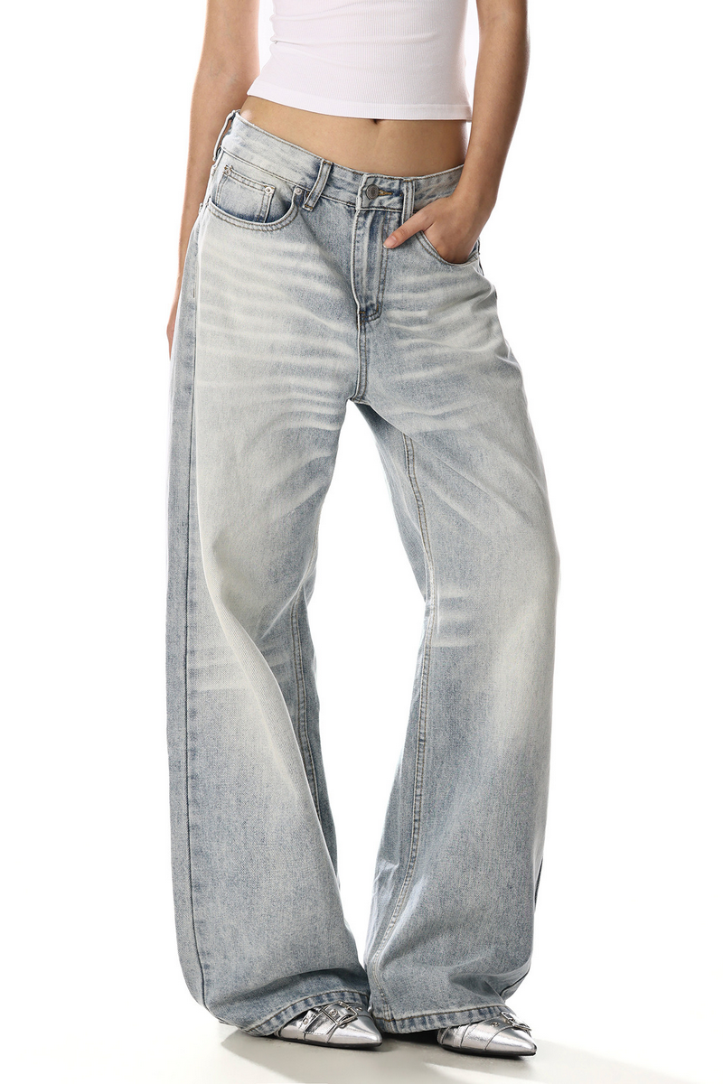 Whisker Straight Wide Jeans