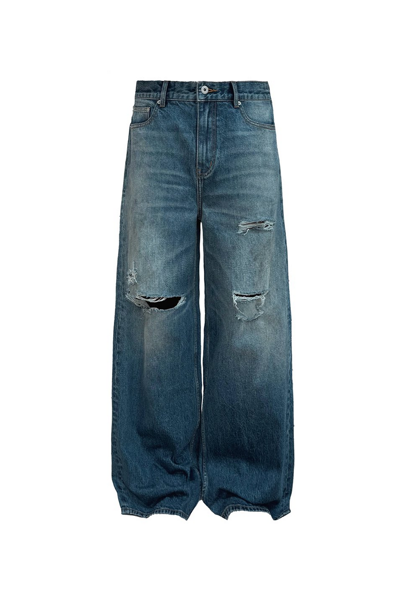 Slashed Distressed Straight Jeans