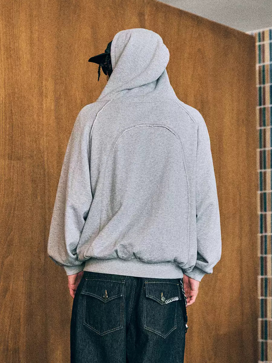 Glitter Panel Zip Hoodie — Grey, rear model view