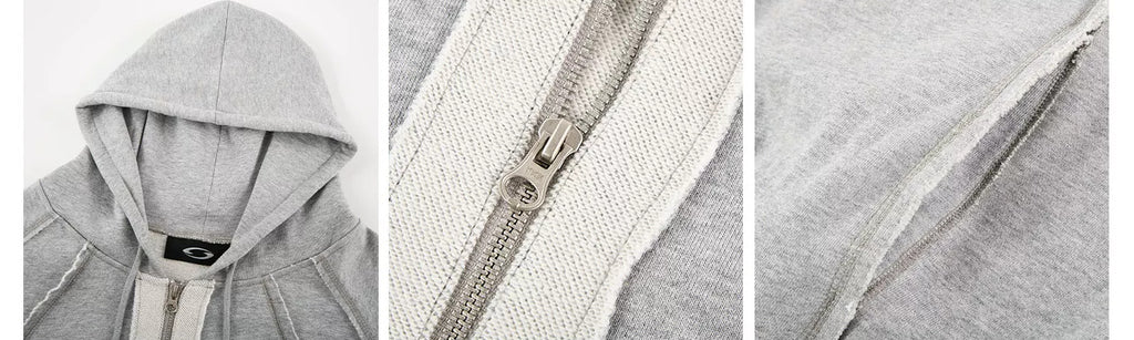 Glitter Panel Zip Hoodie — Grey, construction details