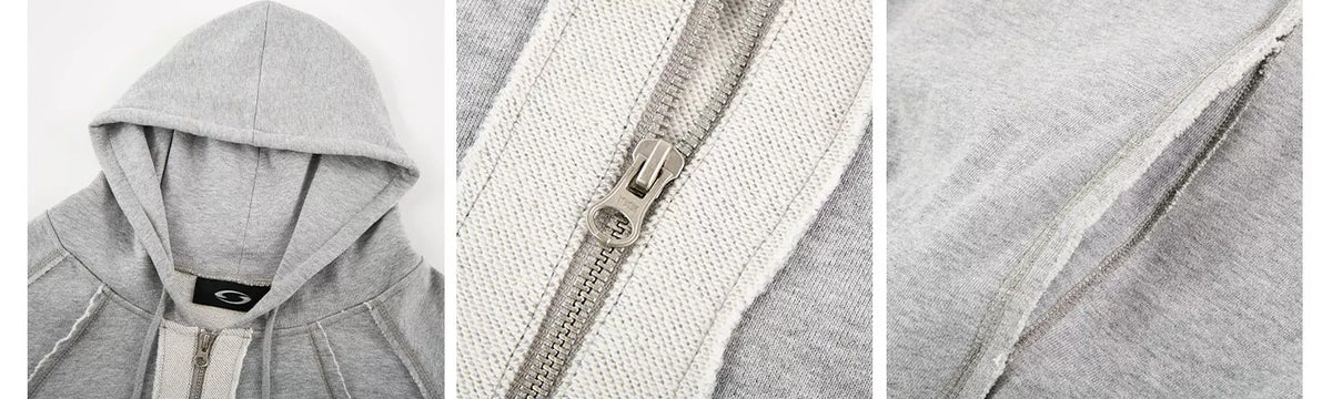 Glitter Panel Zip Hoodie — Grey, construction details