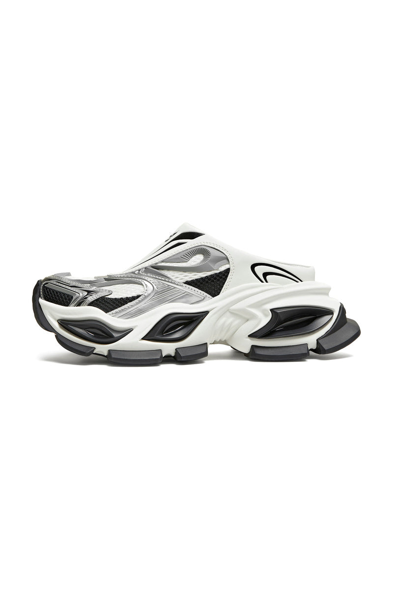 Platform Closed Toe Mules - White / Black