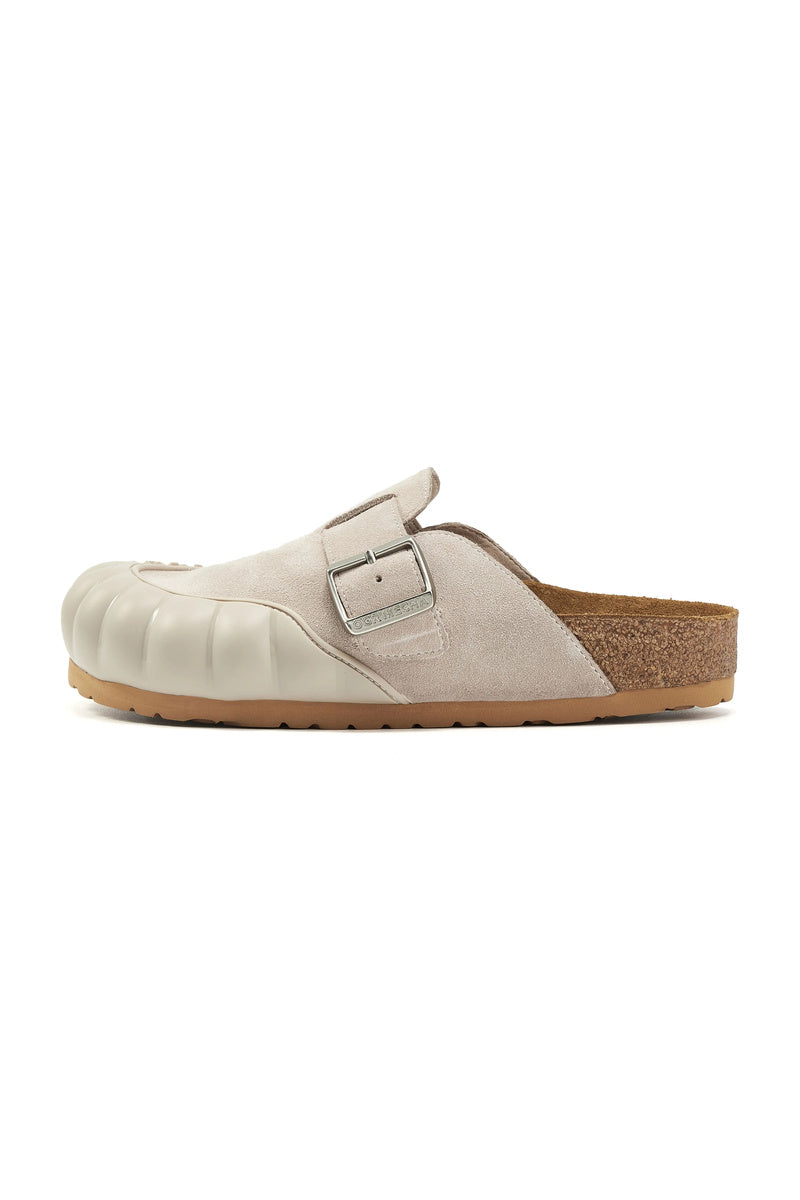 Leather Platform Clog Sandals - Khaki