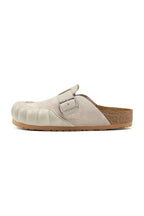 Leather Platform Clog Sandals - Khaki