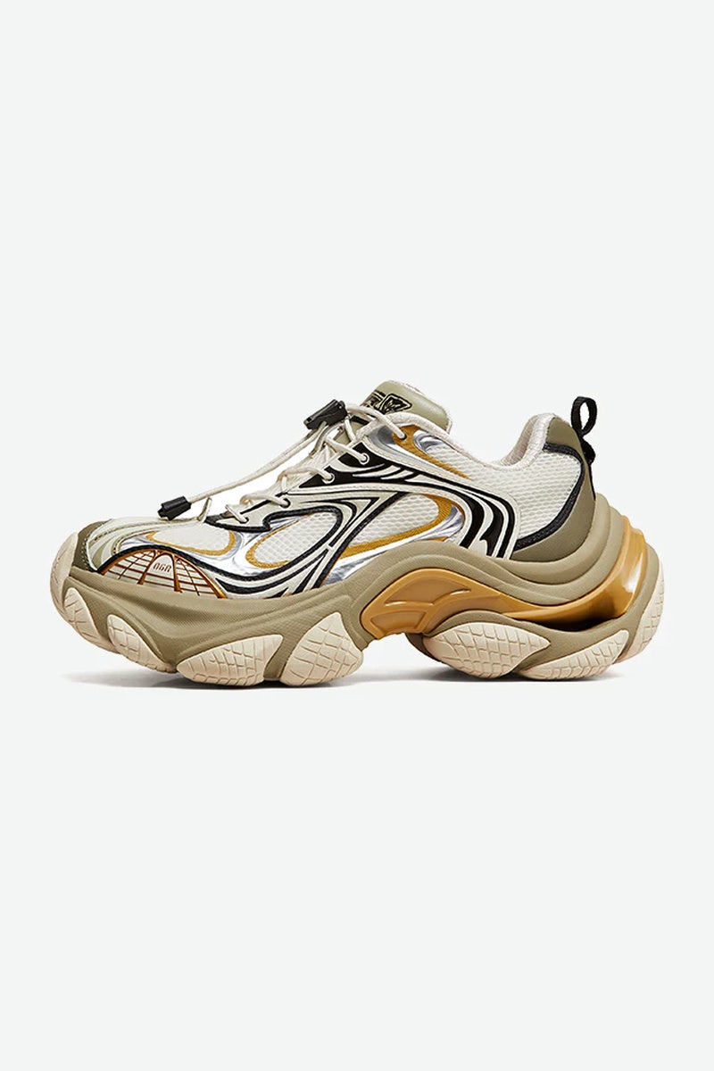 Futuristic Chunky Running Sneakers - Forest Green