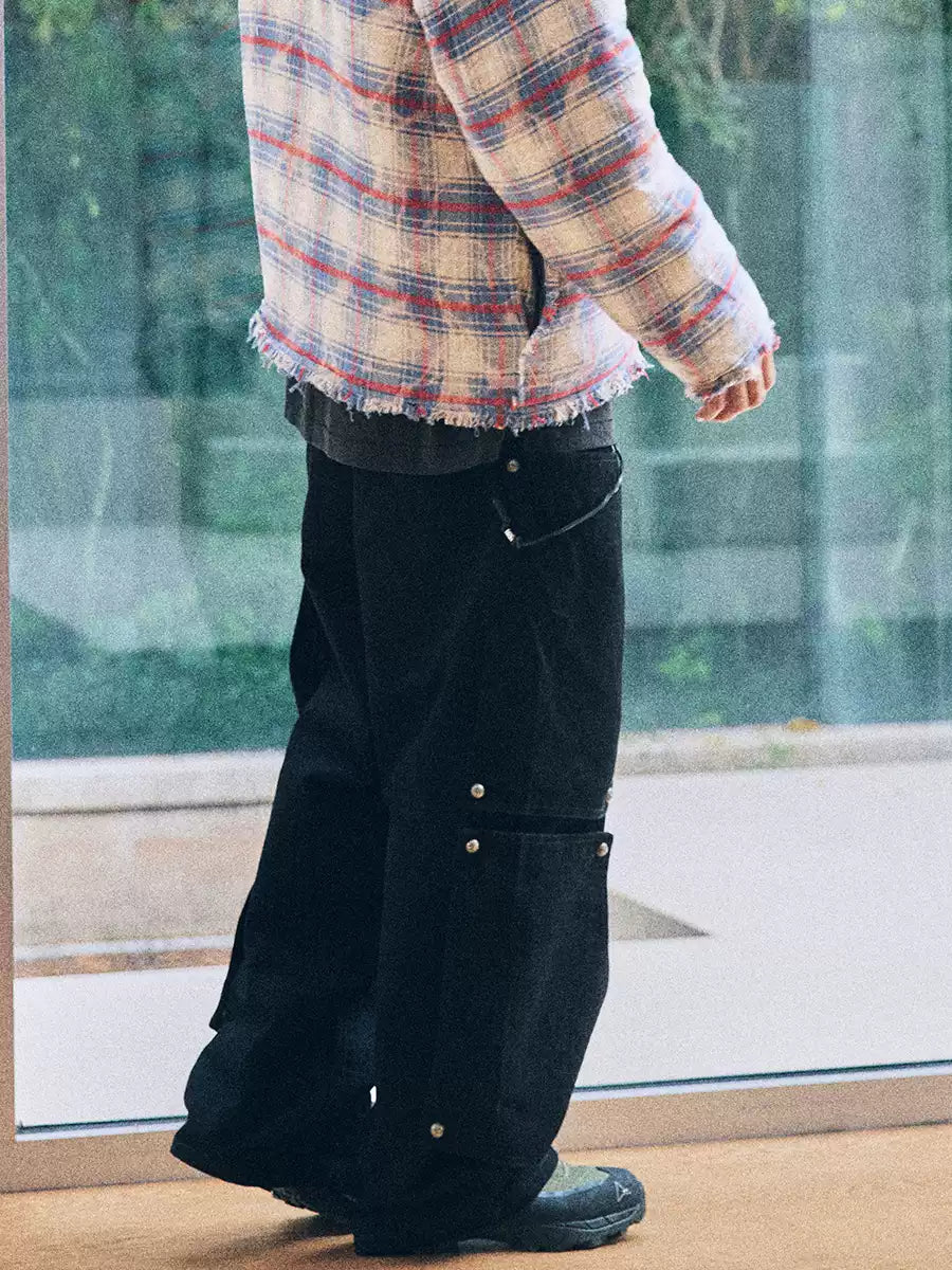 Riveted Panel Cargo Pants — Black, rear model view