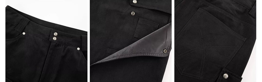 Riveted Panel Cargo Pants — Black, construction details
