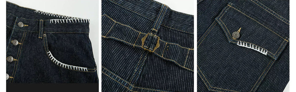 Textured Embroidery Wide Leg Jeans — Dark Blue, construction details