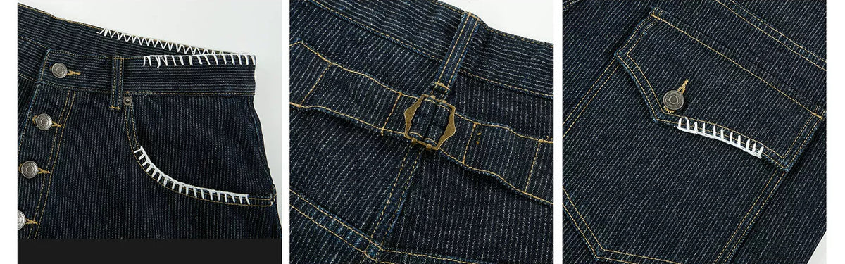 Textured Embroidery Wide Leg Jeans — Dark Blue, construction details