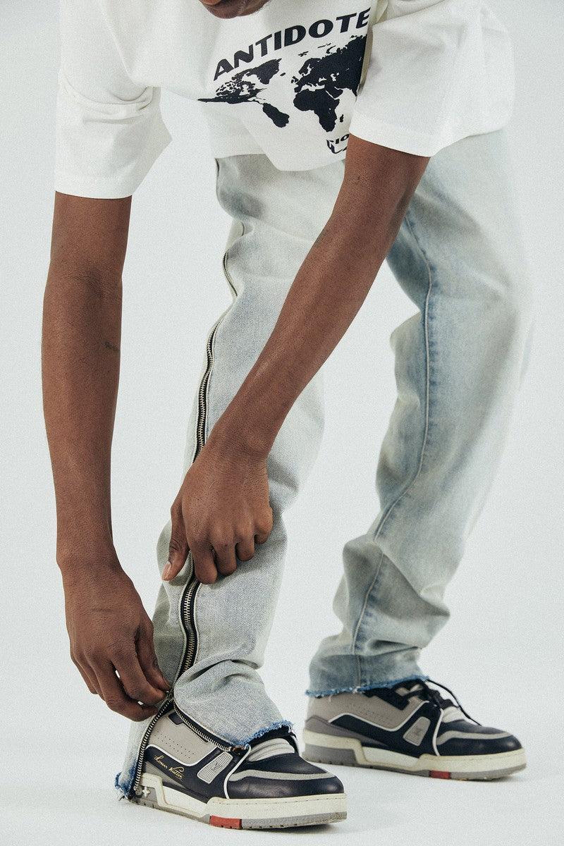 Antidote Washed Side Zipper Straight Jeans