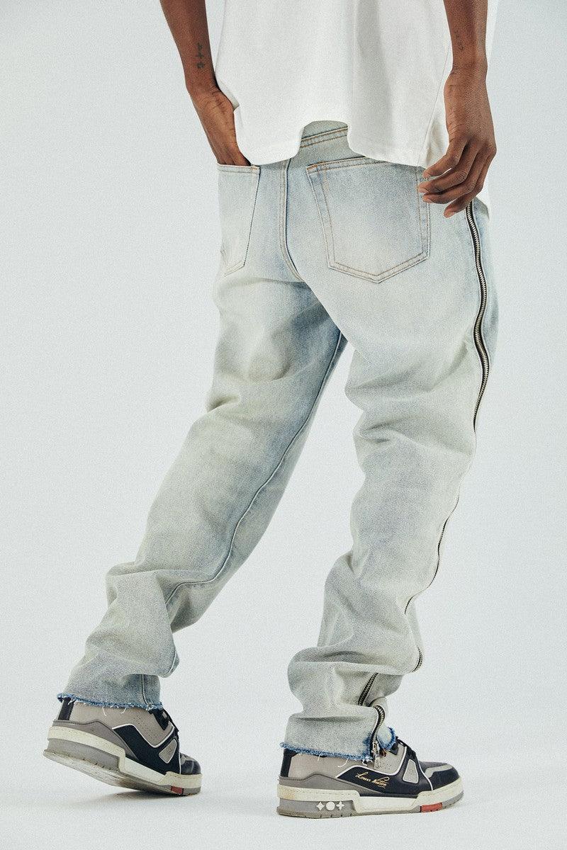 Antidote Washed Side Zipper Straight Jeans