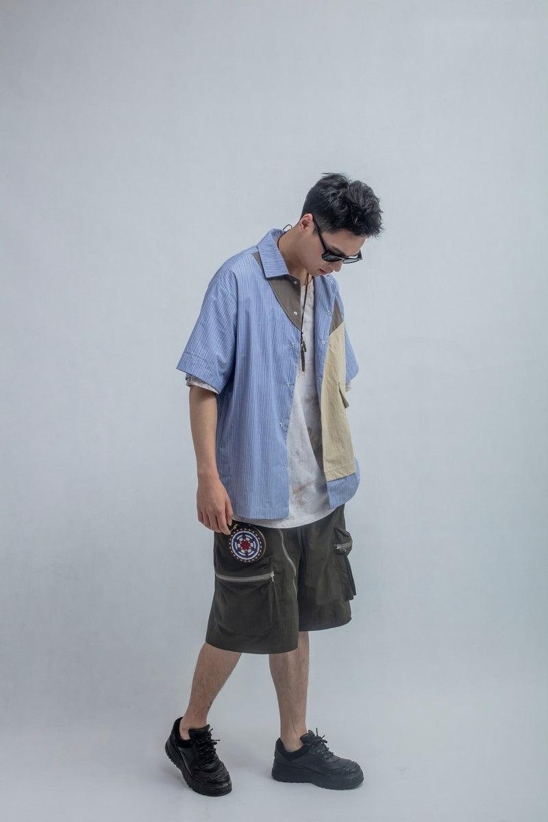 Error Code Stitched Striped Vest Shirt